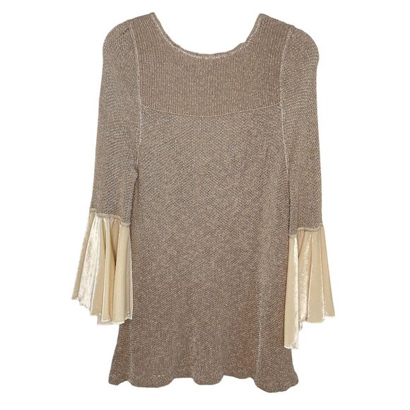 Free People Metallic Knit V-Neck Tunic With Velvet Bell Sleeves, S - Picture 2 of 10